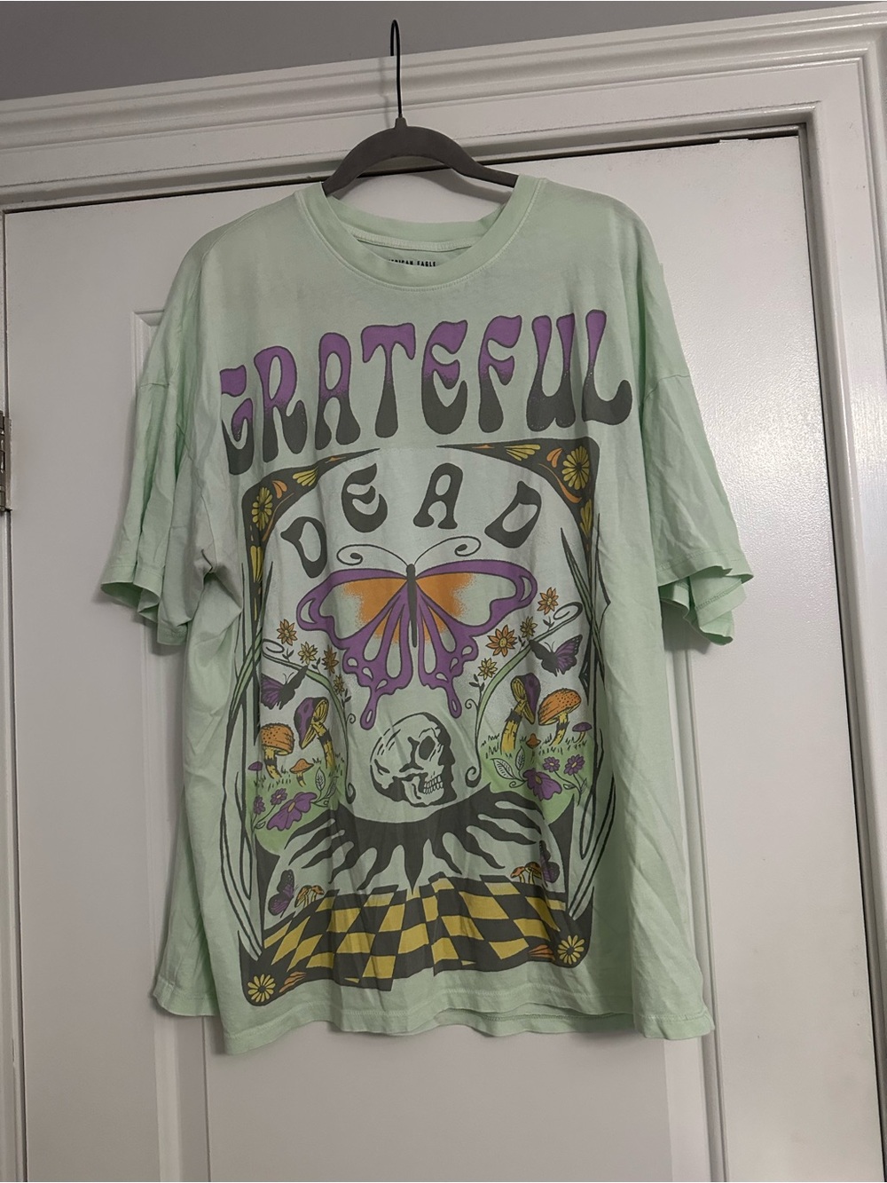 American Eagle Grateful Dead Graphic Tee - Mint Green Butterfly Skull Design